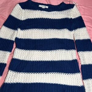 navy and white striped knitted sweater